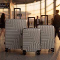 Infinity Leather Hardshell Suitcase Robust 8 Wheel Cabin Luggage Case Bag Set in Silver
