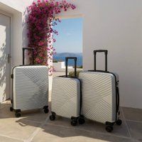 Infinity Leather Hardshell Suitcase Robust 8 Wheel Cabin Luggage Case Bag in Silver