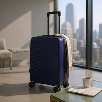 Infinity Leather Hard Shell Cabin 48 x 37 x 20 cm Luggage Suitcase Suitable for Easyjet, Ryanair in Navy