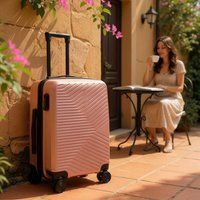 Infinity Leather Hard Shell Cabin 48 x 37 x 20 cm Luggage Suitcase Suitable for Easyjet, Ryanair in Rose Gold