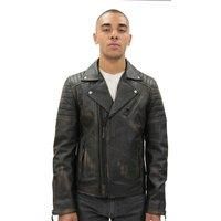 Men/'s Black Slim Fit Brando Style Double Cross Zip 100% Leather Biker Fashion Jacket 5XL