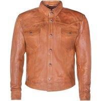 Men’s Tan Genuine Leather Jacket Slim Fit Shirt Jeans Jacket Retro Trucker