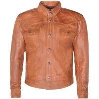 Men’s Tan Genuine Leather Jacket Slim Fit Shirt Jeans Jacket Retro Trucker