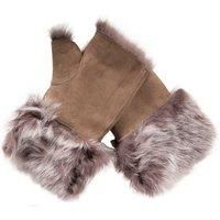 Infinity Leather Womens Warm Winter Shearling Taupe Toscana Fingerless Cuffs Toscana Suede Sheepskin Mitten Gloves