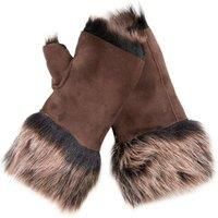 Infinity Leather Women's Shearling Mittens Fingerless Cuffs Toscana Suede Sheepskin Fur in Light Brown