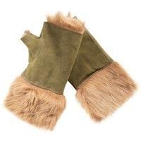 Infinity Leather Womens Warm Winter Shearling Olive Toscana Fingerless Cuffs Toscana Suede Sheepskin Mitten Gloves