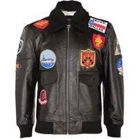 Men's TOPGUN Leather Jacket Tom Cruise Black Sheepskin Collar Maverick A2 Bomber