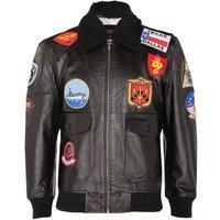 Men's TOPGUN Leather Jacket Tom Cruise Black Sheepskin Collar Maverick A2 Bomber