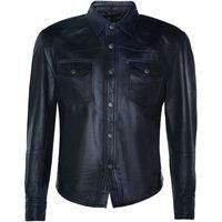 Men’s Black Genuine Leather Shirt Jeans Trucker Slim Fit Jacket XS