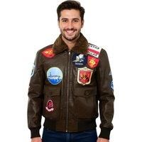 Men's Topgun Brown Leather Jacket Tom Cruise Sheepskin Collar Maverick A2 Bomber
