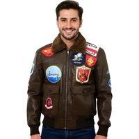 Men's Topgun Brown Leather Jacket Tom Cruise Sheepskin Collar Maverick A2 Bomber