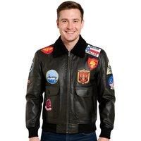 Men's Topgun Black Leather Jacket Tom Cruise Sheepskin Collar Maverick A2 Bomber