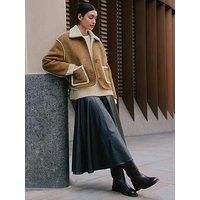 Albaray Faux Sheepskin Jacket - Brown