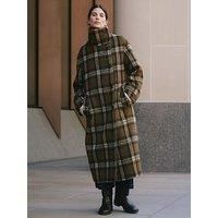 Albaray Check Funnel Neck Coat - Brown