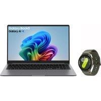 Samsung Galaxy Book5 Copilot+ 15.6" Laptop - Arrow Lake U Intel Core Ultra 5 225U, 256GB SSD, 8 GB RAM - Moonstone Grey - [2025] - With Galaxy Watch7 GPS - 44mm - Green (SM-L310NZGAEUA), Grey