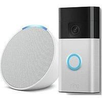 Ring Video Doorbell 3Rdgen Satin Nickel & Echo Pop White