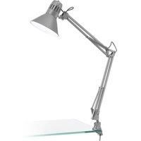 Table Desk Lamp Clamp Moveable Silver Steel In Line Switch Bulb E27 1x40W