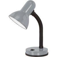 Table Lamp Colour Flexible Silver Shade & Base In Line Switch Bulb E27 1x40W