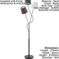 Floor Lamp Light Black Anthracite/White/Brown Shade Pedal Switch Bulb E14 3x40W