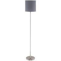 Floor Lamp Light Satin Nickel Shade Grey Fabric Pedal Switch Bulb E27 1x60W