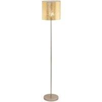 Floor Lamp Light Champagne Base Slim Stem Shade Gold Fabric Bulb E27 1x60W