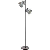 Standing Floor Lamp Light Black & Raw Steel Wood Base 2 x 40W E27 Bulb