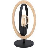 Table Lamp Desk Light Black Steel & Wood Ring Loop Shade 1 x 40W E27 Bulb