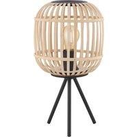 Table Lamp Desk Light Black Tripod & Round Wood Cage Shade 1 x 28W E27 Bulb