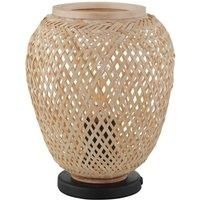 Table Lamp Desk Light Black Base & Round Wicker Wood Shade 1 x 40W E27 Bulb