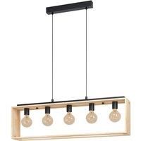 Hanging Ceiling Pendant Light Black & Natural Wood 5x 40W E27 Kitchen Island