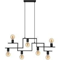 Hanging Ceiling Pendant Light Black Industrial 7x E27 Multi Lamp Table Feature