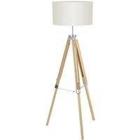 Tripod Floor Lamp Light Wood Leg & Beige Fabric Shade 1 x 60W E27 Bulb