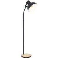 Standing Floor Lamp Light Cruved Black Base / Shade & Wood 1 x 28W E27 Bulb
