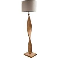 Floor Lamp Light Oak Effect Resin & Natural Linen 10W LED E27 Base & shade