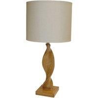 Table Lamp Oak Effect Resin & Natural Linen 10W LED E27 Base & Shade