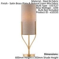 Table Lamp Satin Brass Plate & Natural Linen Mix Fabric 10W LED E27