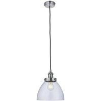 Ceiling Pendant Light - Brushed Silver Paint & Clear Glass - 40W E27 - Dimmable