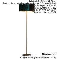 Floor Lamp Light Matt Antique Brass & Green Velvet 10W LED E27 Base & shade