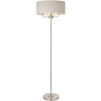 Floor Lamp Light - Brushed Chrome & Natural Linen - 3 x 40W E14  - Base & shade