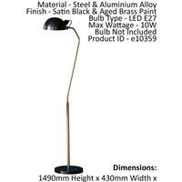 Floor Lamp Light Satin Black & Aged Brass Paint 10W LED E27 Standing