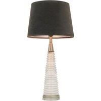 Table Lamp - Clear Ribbed Glass, Bright Nickel Plate & Mocha Velvet - 40W E27