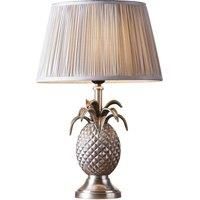 Table Lamp Pewter Plate & Silver Silk 60W E27 Bedside Light Base & Shade
