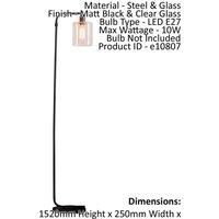 Floor Lamp Light Matt Black & Clear Glass 10W LED E27 Complete Lamp