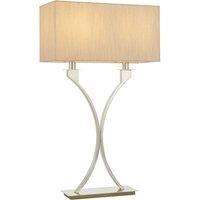 Table Lamp Polished Nickel Plate & Beige Fabric 2 x 60W E27 Bedside Light