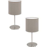 2 PACK Table Desk Lamp Colour Satin Nickel Steel Shade Taupe Fabric E14 1x40W