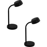 2 PACK Table Desk Lamp Colour Plain Black Rocker Switch Bulb LED 4.5W Included