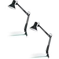 2 PACK Table Desk Lamp Shiny Black Steel Moveable In Line Switch Bulb E27 1x40W