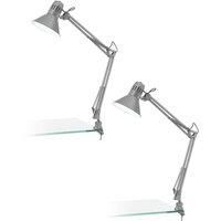 2 PACK Table Desk Lamp Clamp Moveable Silver Steel In Line Switch E27 1x40W