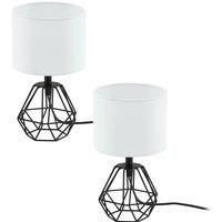 2 PACK Table Lamp Colour Black Base Shade White Fabric In Line Switch E14 1x60W