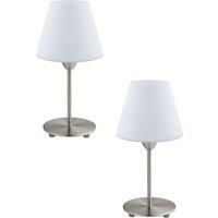 2 PACK Table Lamp Colour Satin Nickel Base Shade White Glass Opal Matt E14 60W